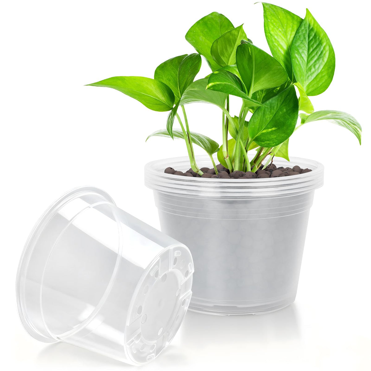 7/8/10 Inch Large Clear Nursery Pots with Drainage, 9 Pack Plastic Pots for Plants, Clear Plant Seedling Pots for Indoor & Outdoor Gardening (7 8 10 inch)