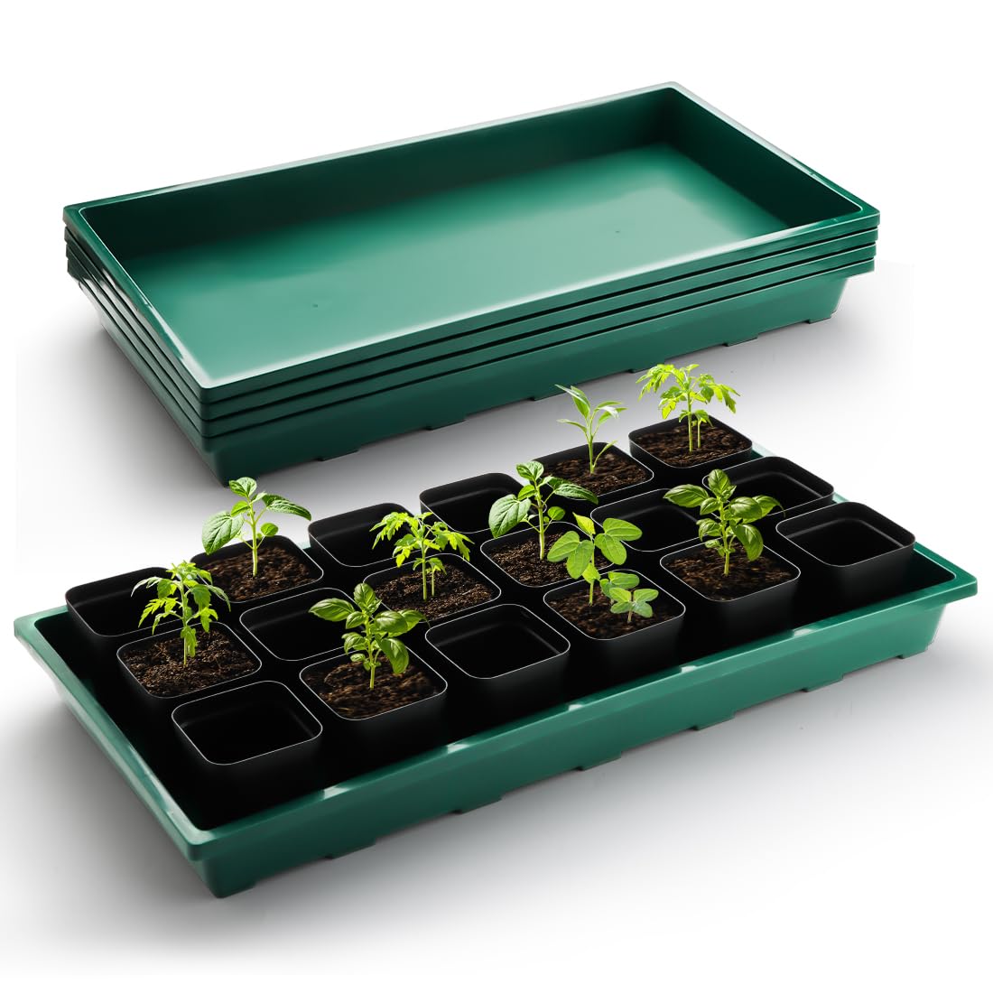 RooTrimmer 1020 Nursery Pot Trays 5 Pack, Plastic Flat Seed Starter Tray, Reusable Seedling Starting Tray for Holding and Carrying Plant Pots (Black)