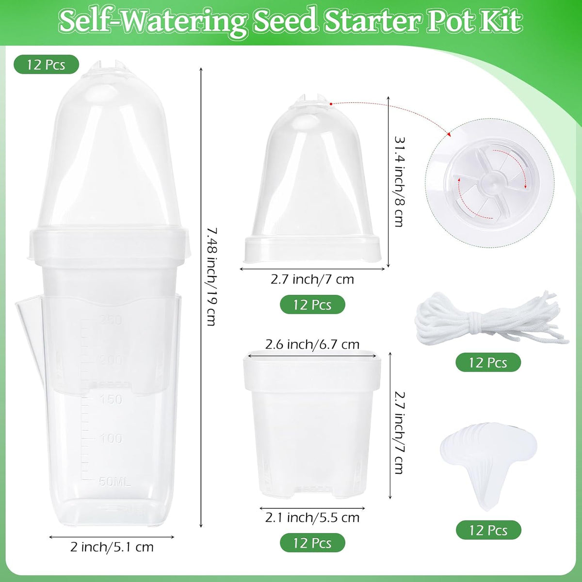 12Pack 2.5" Self Watering Seed Starter Pots for Plant Propagation Cuttings