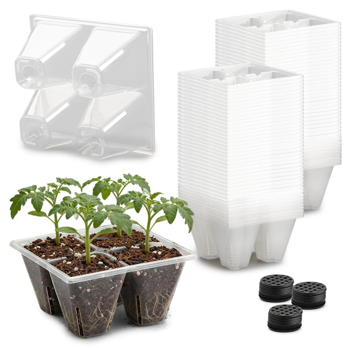 RooTrimmer 40 Pack Reusable 4-Cell Seed Starter Tray for Seedlings, Deep Large Cell Plant Starter Trays with Drainage Holes for Seed Germination, Easy Transplant, Fits Standard 1020 Flats, Black