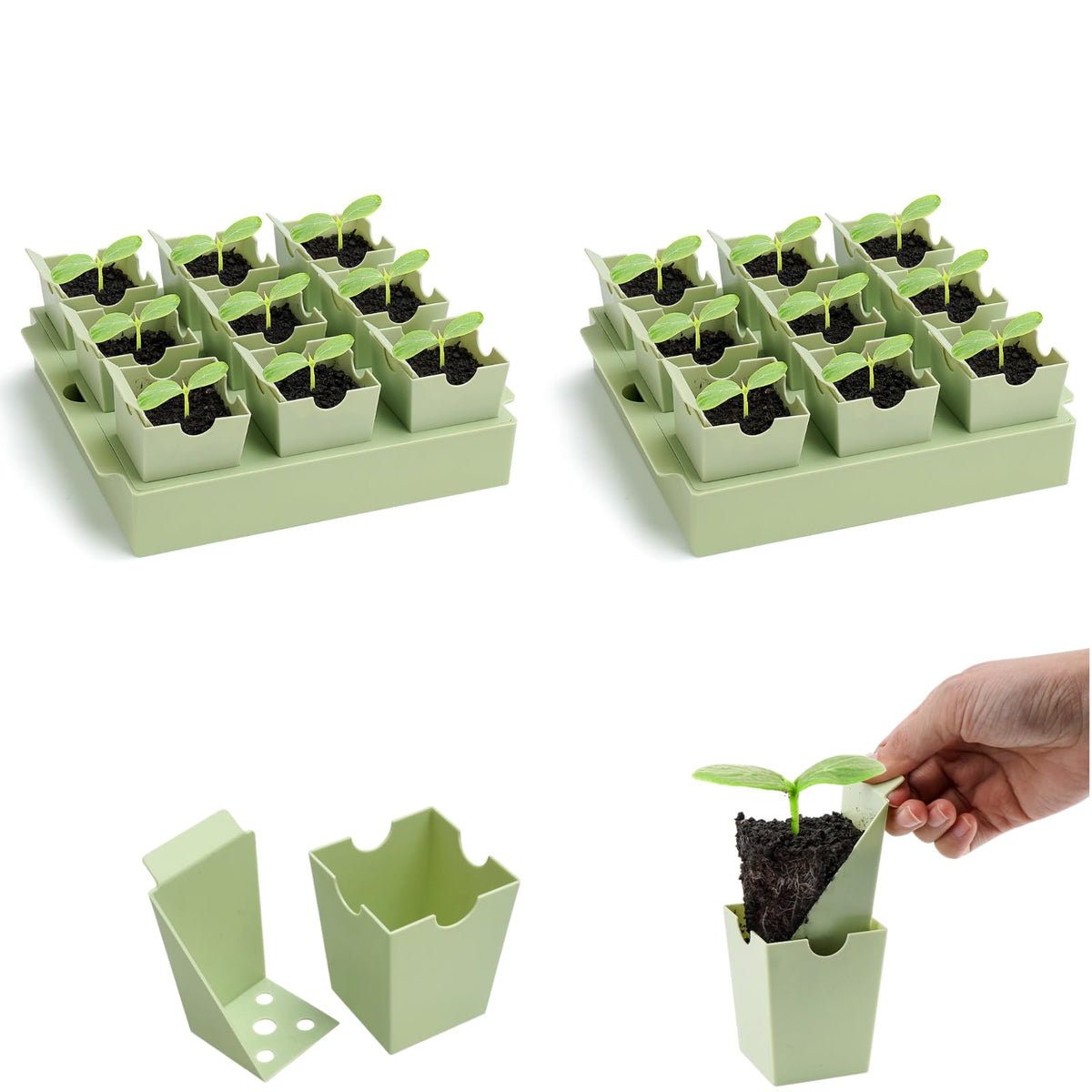 Seed Starter Tray with Lift-Out Handles for Easy Transplanting