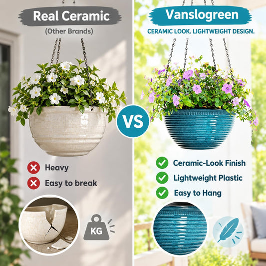 10 Inch Hanging Planters for Indoor Plants, Glazed Hanging Basket, 2 Pack