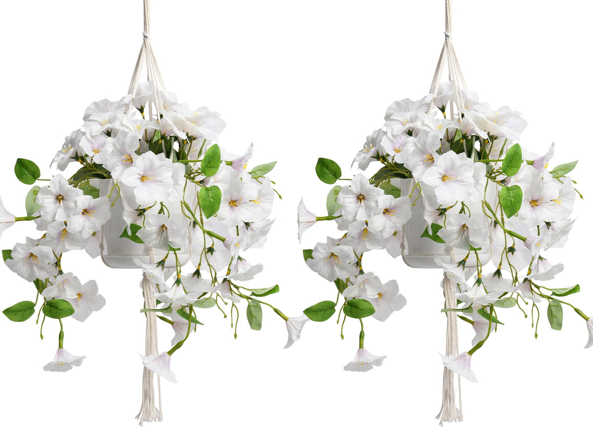 2 Sets Artificial Hanging Fake Flowers with Basket for Outdoors