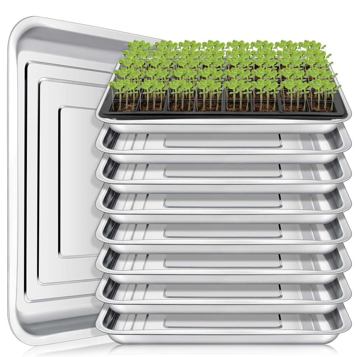 FillTouch 10 Pcs Stainless Steel Seed Starter Tray, 15.8 x 11.8 x 1.4 Inch