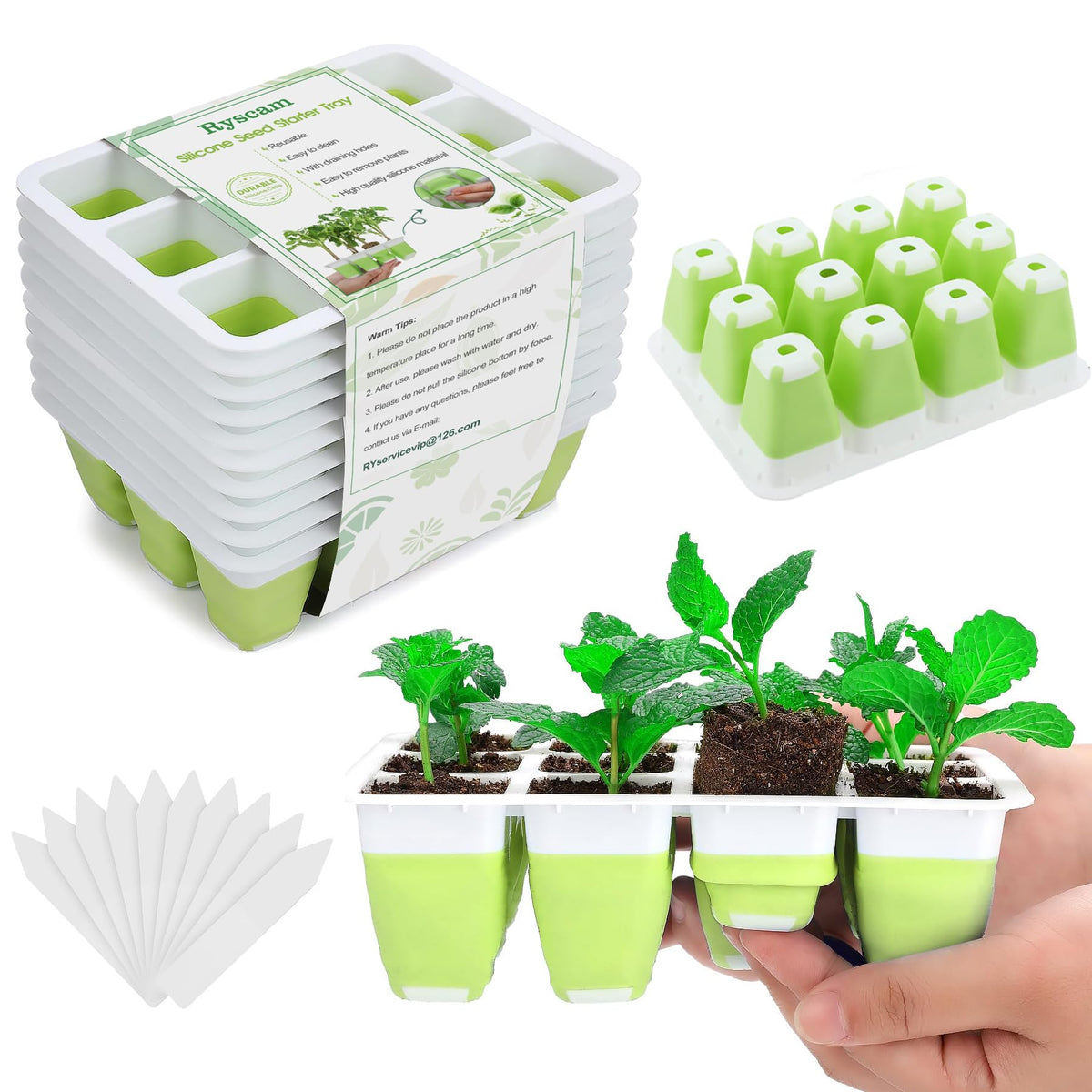 6pcs Reusable Seed Starter Kit, 72 Cells Seed Starter Trays, Silicone Seedling Starter Trays for Starting Plant Seeds with Flexible pop-Out Cells, Indoor Gardening Plant Germination Trays