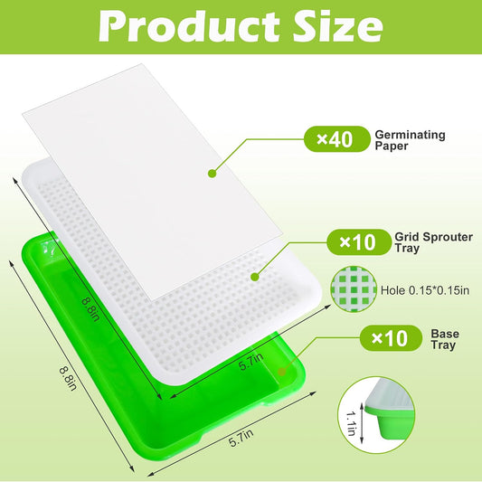 10 Pack Seed Sprouter Tray, Wheatgrass Tray Sprouter Microgreen Growing Kit