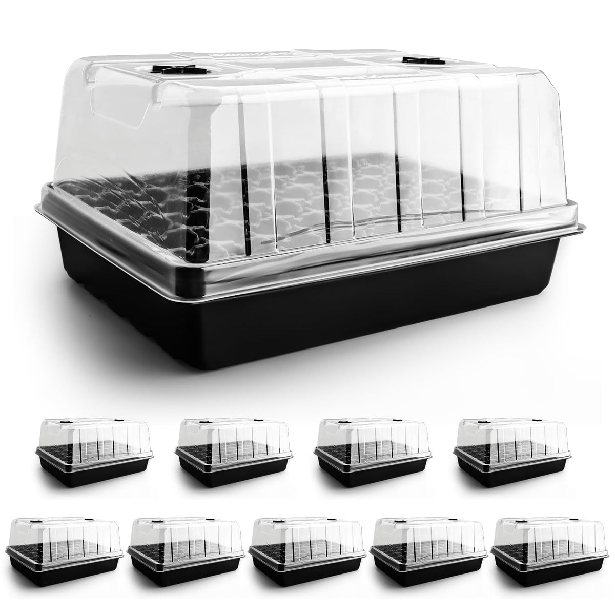 3-Pack Seed Starter Trays with 5" Tall Humidity Domes & 54-Cell Deep Trays
