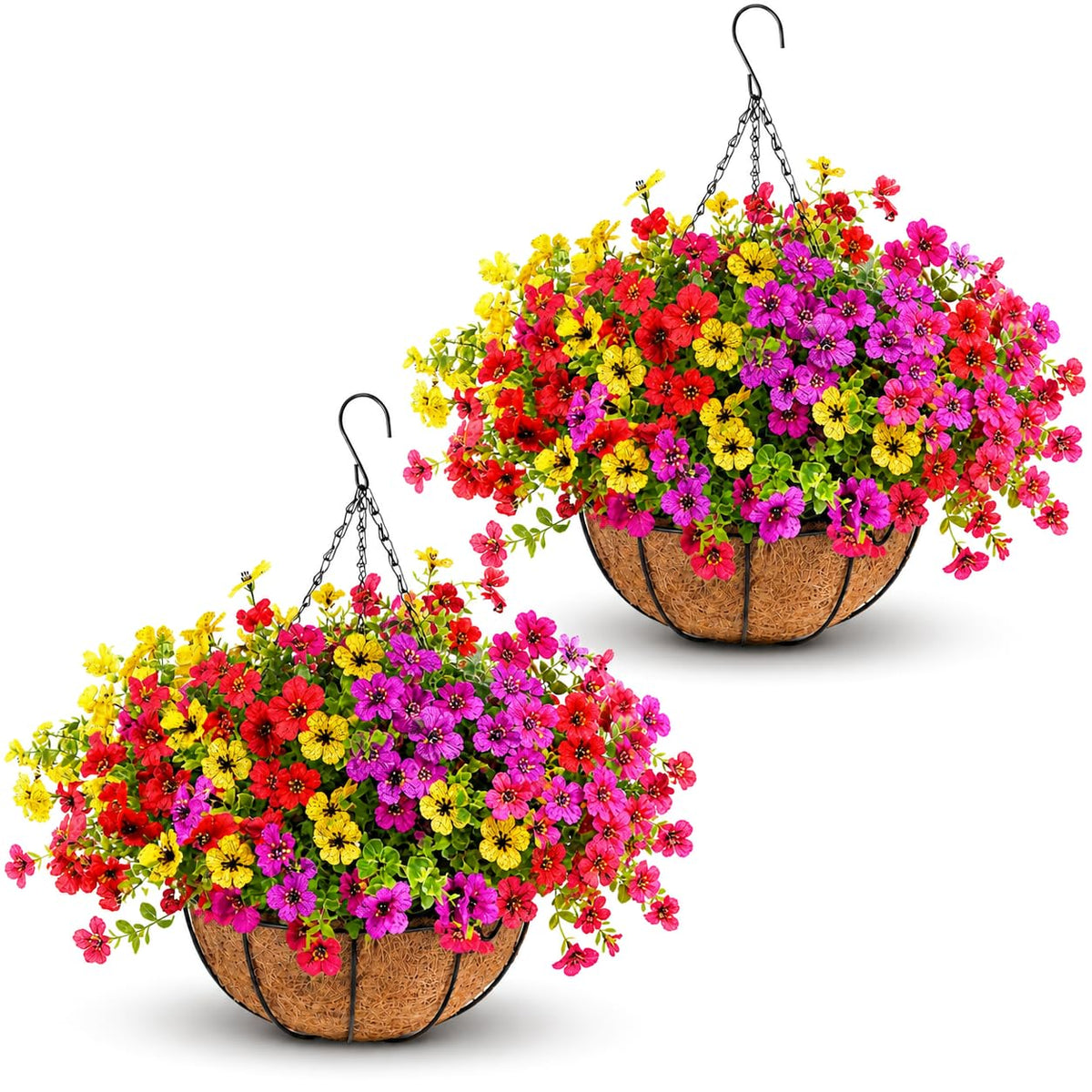 Artificial Hanging Baskets, 24 Pcs Mixed Color Mums UV Resistant Outdoor