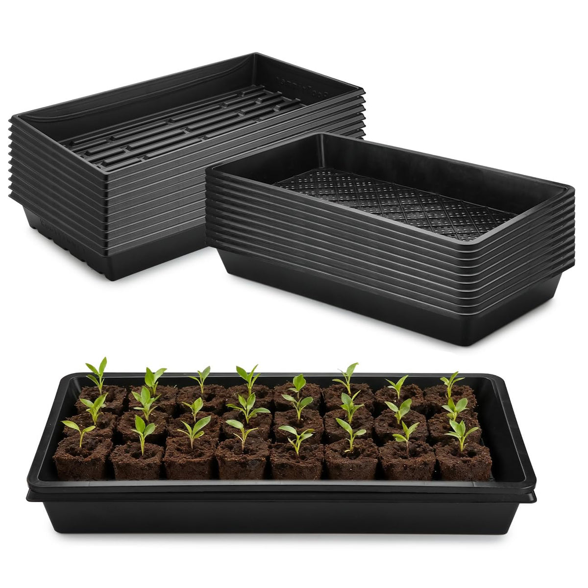 RooTrimmer Plant Growing Nursery, Standard 1020 Trays Plastic Sturdy Farmer Self Seedling Tray for Microgreens Indoor Nursery Pots Transplantation (5-Pack, 21.6"×11.2", 2.52" Deep, no Holes)