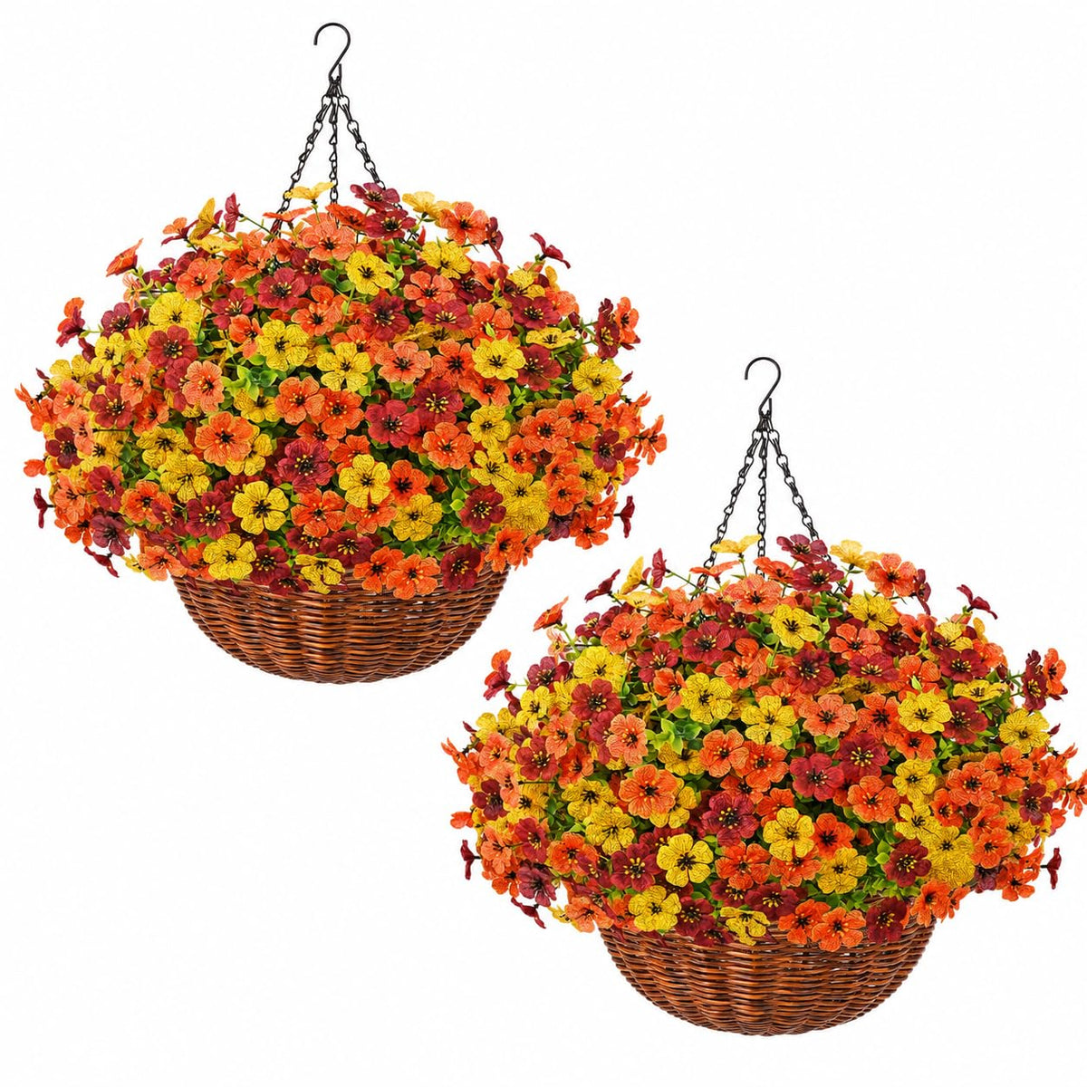 Yastouay 12 Bundles Fake Mums Fall Hanging Basket for Outdoor Decorations