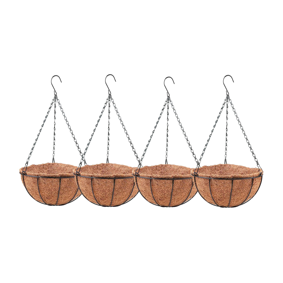 LaLaGreen Round Hanging Baskets (10 in, 2 Pack) Black Metal Coco Liner Pots