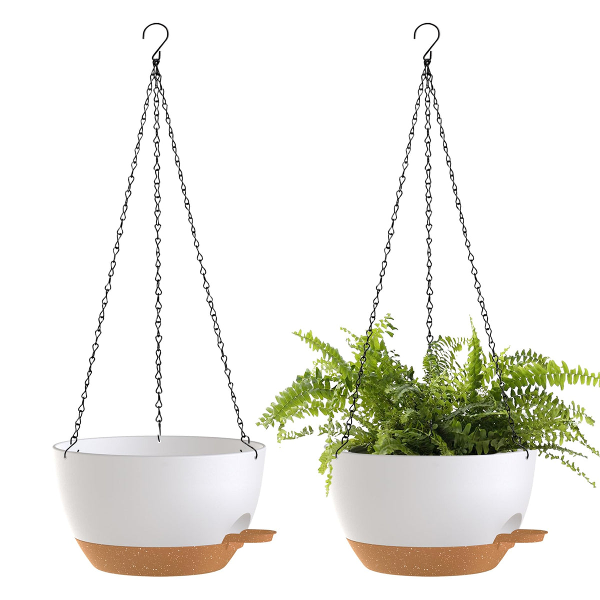 12 Inch Hanging Baskets 2 PC with Chains, Self-Watering Hanging Planters for Indoor Outdoor Plants, Plastic Hanging Flower Pots,Black