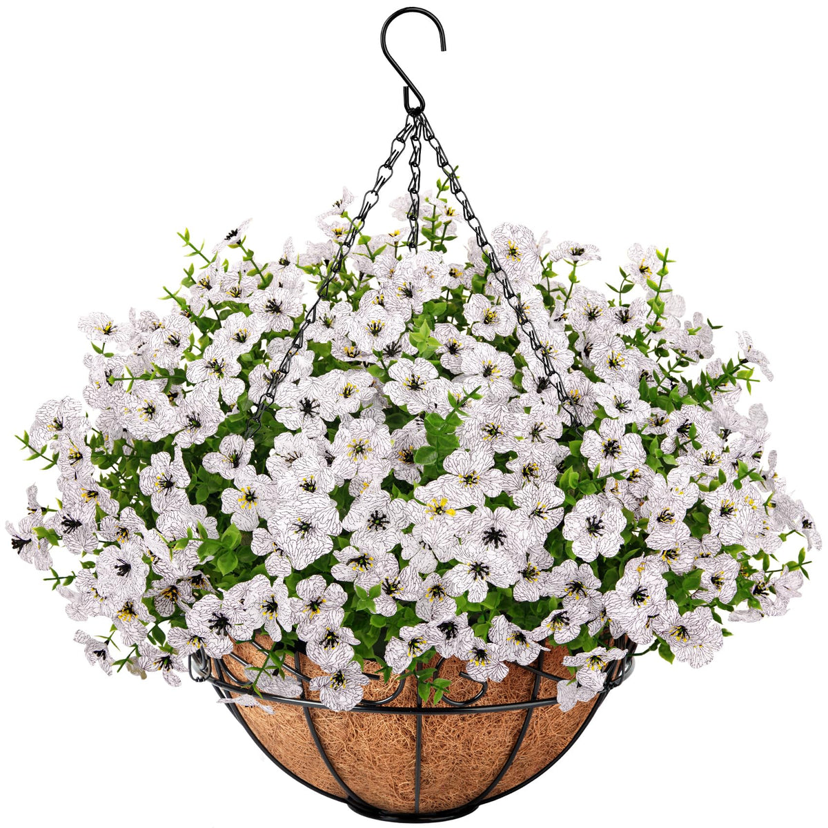 Roberly Artificial Hanging Flowers for Outdoors with Hanging Basket, Violet