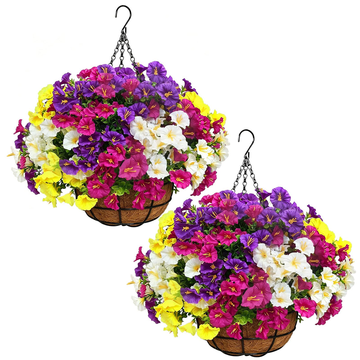 2 Set Artificial Hanging Flower Baskets with Coco Liners, Orange Fall