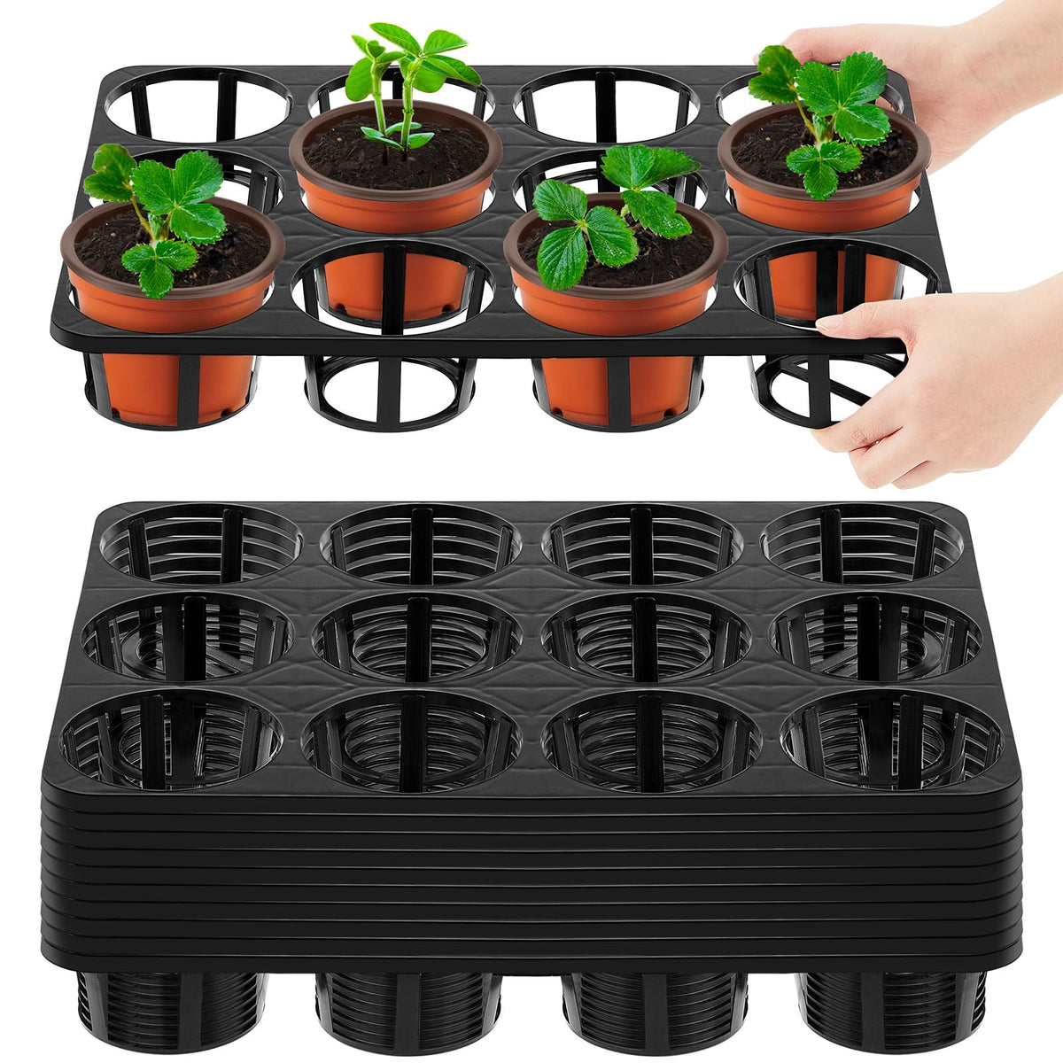 Vercraft 10 Pcs 12 Cell Nursery Planter Trays, for 4 Inch Round Pots