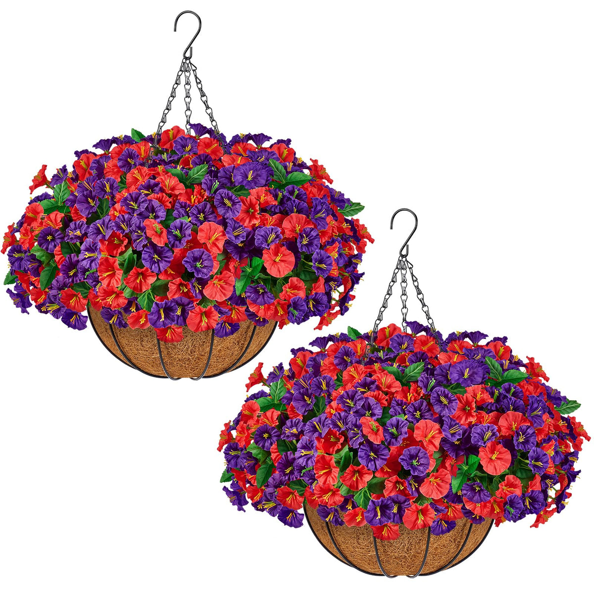 TTQ 2 Pack Artificial Hanging Flower Baskets for Outdoor Decor,Red