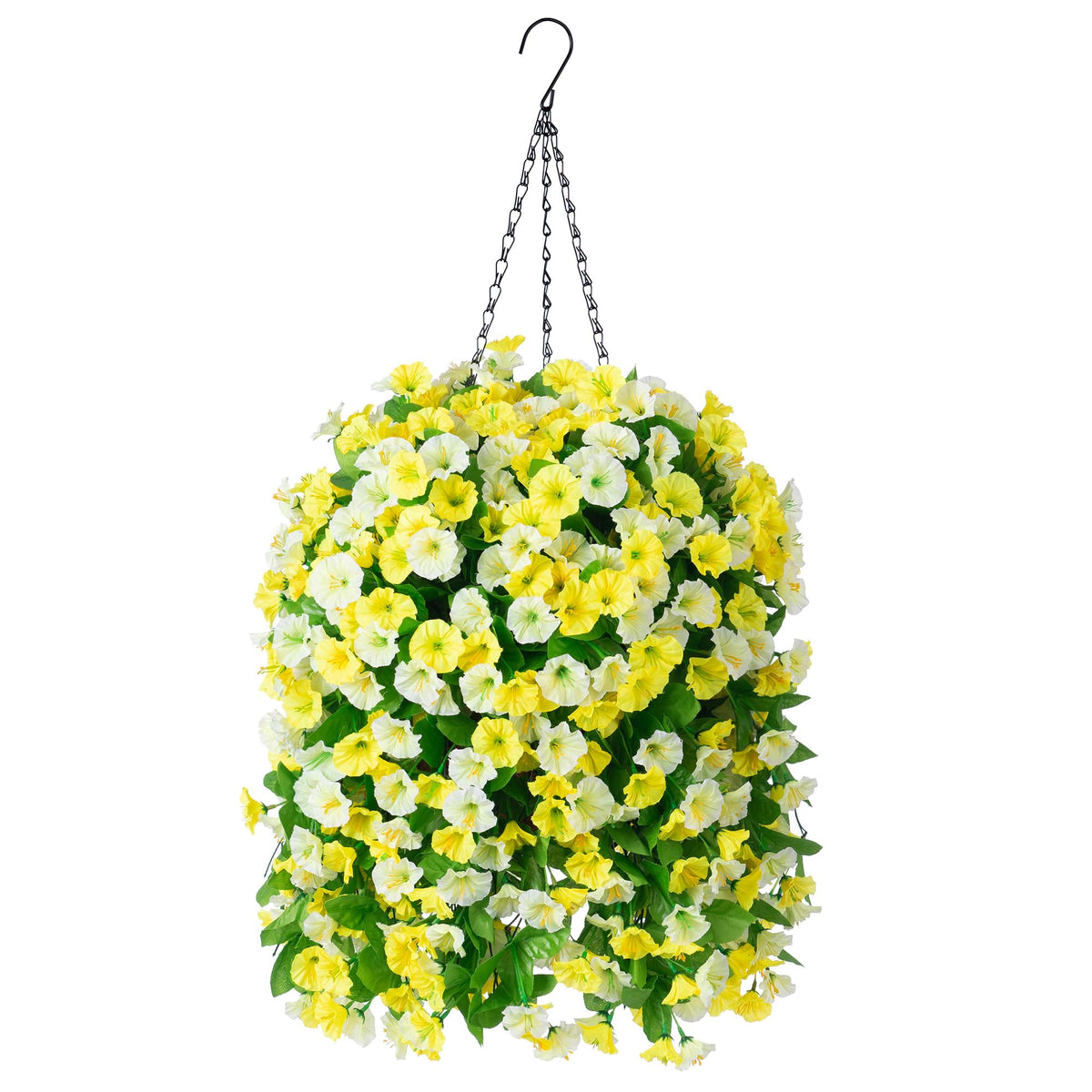 Artificial Flowers with Hanging Basket, Outdoor Faux Plants UV Resistant
