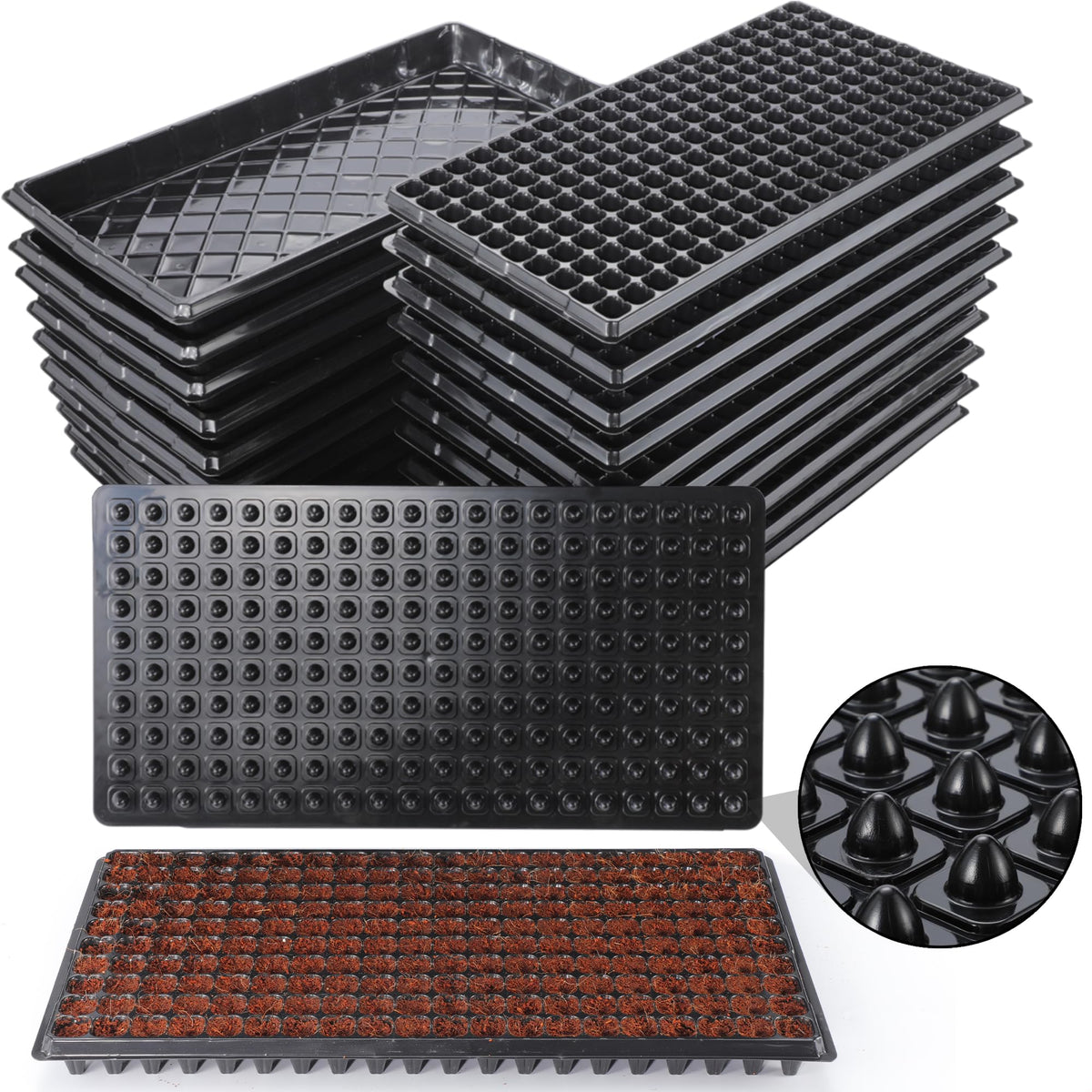 200 Cell Seed Starter Trays with Dibber – 20 Pack Reusable Seedling Trays for Germination Propagation, 200 Hole Soil Digger for Quickly Setting Out, Gift for Gardener