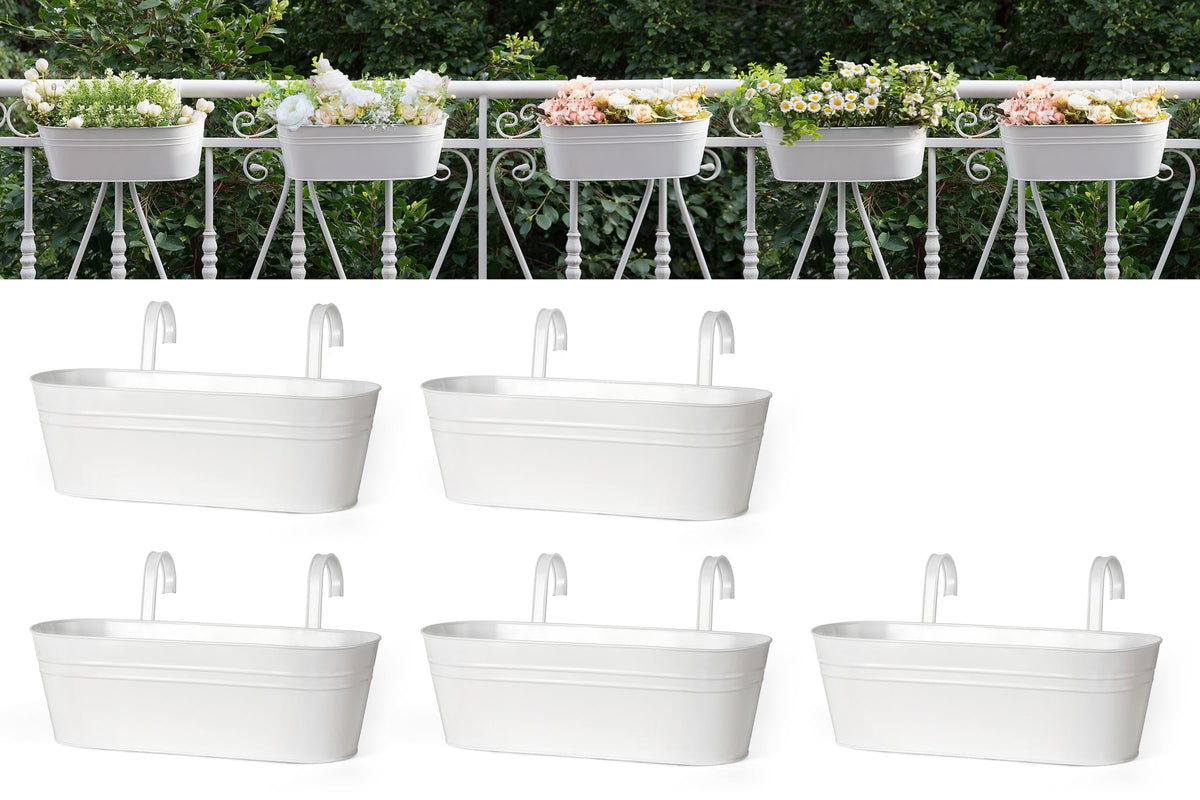 Dahey 15 Inches Railing Planter Box 3 Pcs Metal Hanging Flower Pots, Black