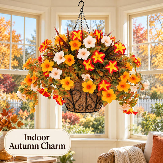 1 Set Fall Hanging Baskets Outdoor,Artificial Petunias Flowers