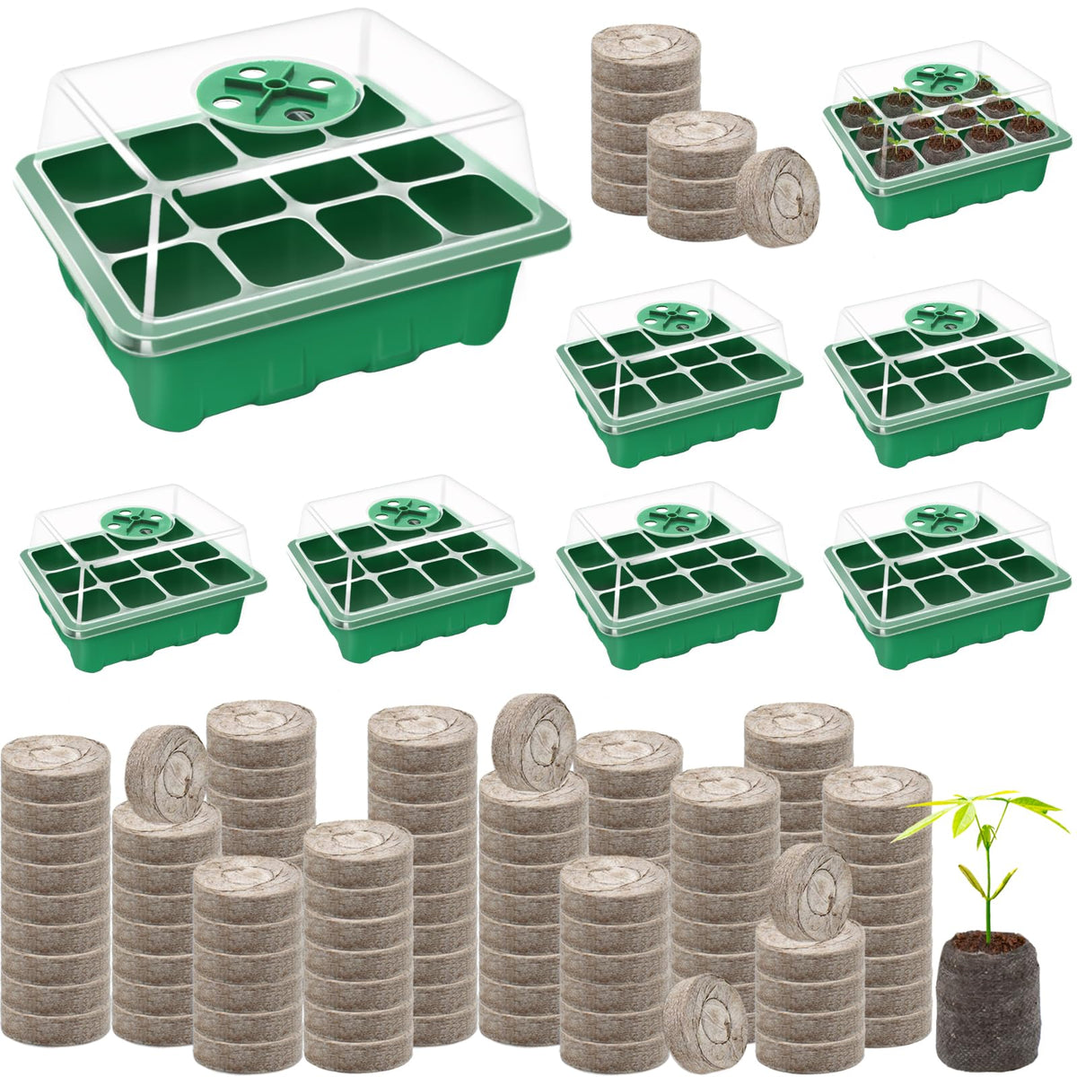 Seed Starter Tray with Peat Pellets, Black Seeding Starter Trays for Plant