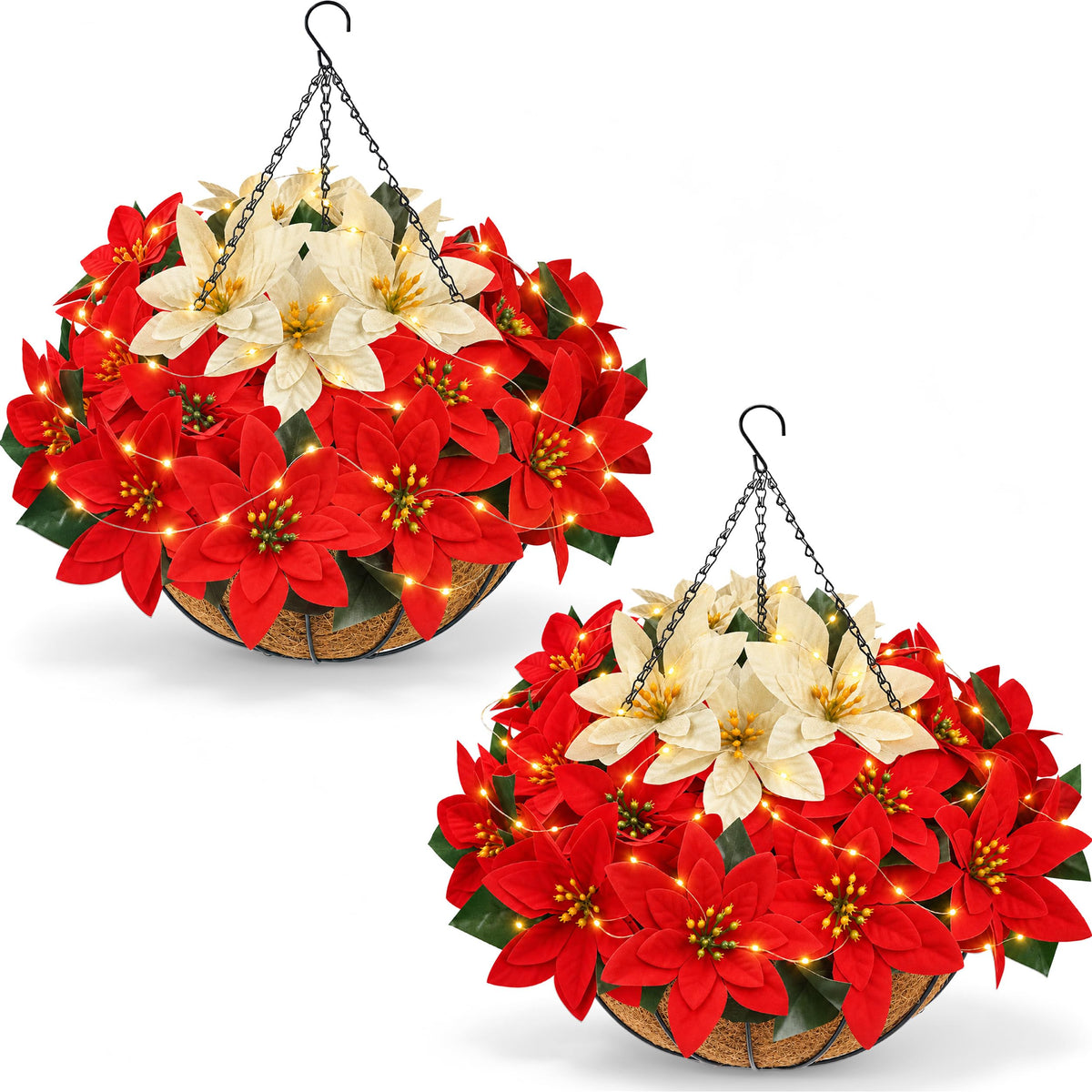 Der Rose 2Pcs Fall Artificial Flowers with Hanging Baskets for Outdoors