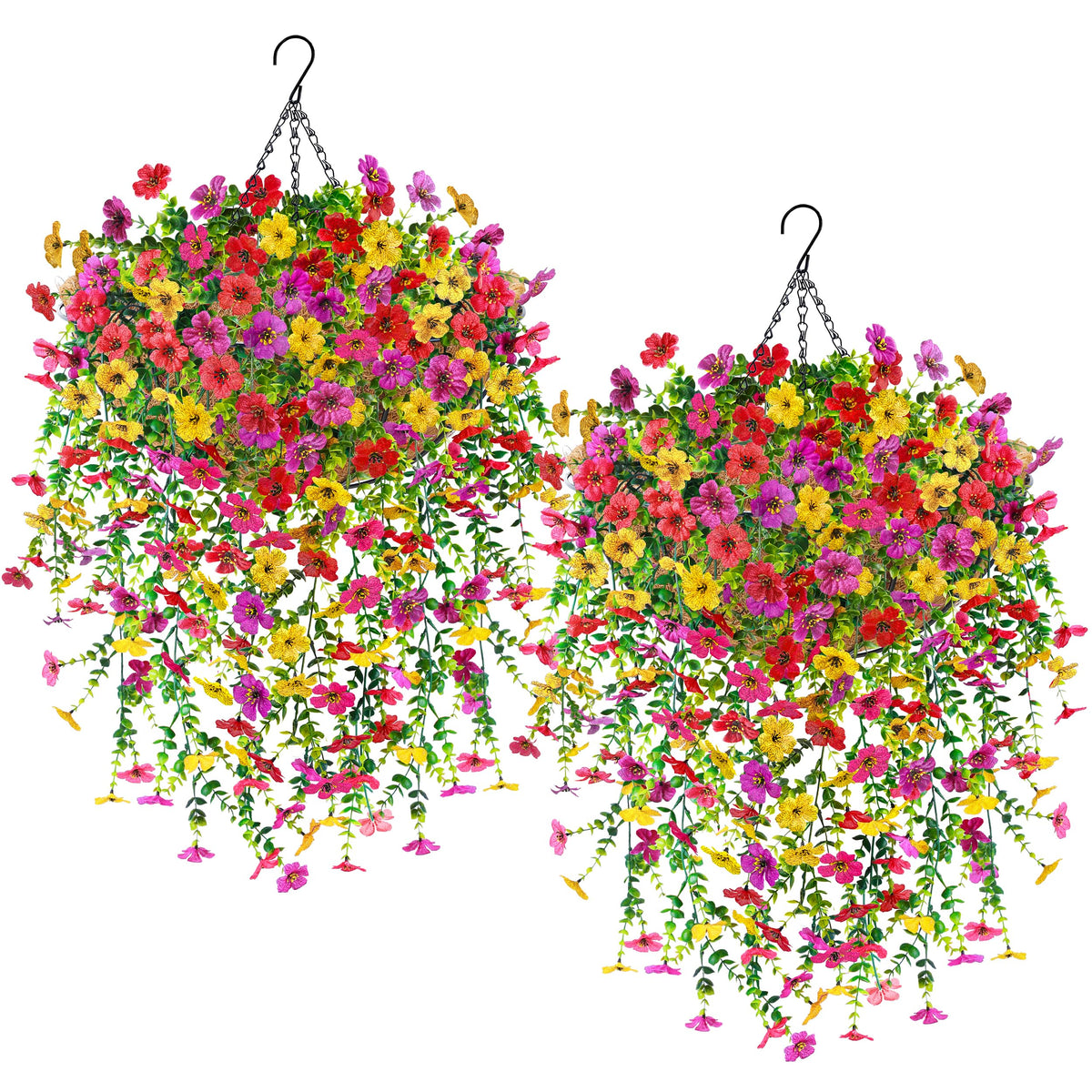 Der Rose Artificial Hanging Flower Basket for Outdoors Fake Hanging Flowers Plants with 4 Faux Silk Trailing Vines for Porch Patio Balcony Spring Decor