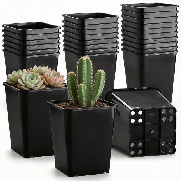 60 Pcs Nursery Pots 2.7 Inch, Plastic Seed Starting Pot with Drainage Holes, Sturdy Seedling pots for Planting, Cuttings (Black)