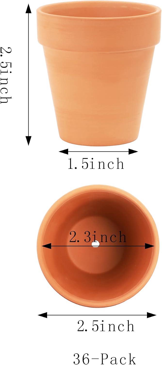 Yishang 2.5 inch Terracotta Pots with Drainage Holes,Small Mini Clay Ceramic Pottery Planter,Cactus Flower Terra Cotta Pots,Succulents Nursery Pots for Indoor/Outdoor Plants,Crafts,Wedding-36 Pack