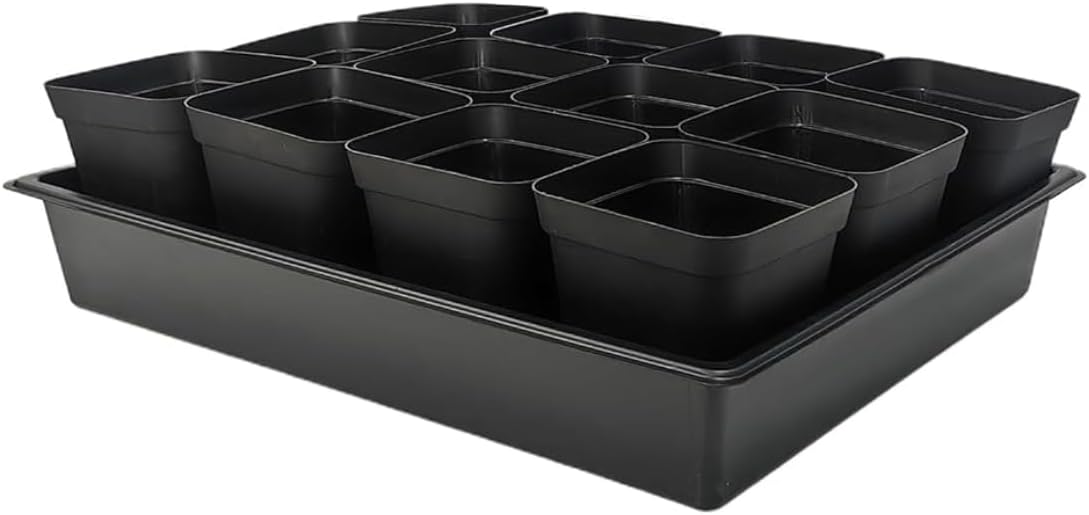 RooTrimmer 3.5 inch (9CM) Square Nursery Pots 60pcs, Sturdy Seedlings Trays 5 Pcs, Seeds Starter Germination Tray, Microgreenings Planter Nursery Propagation 5 Sets