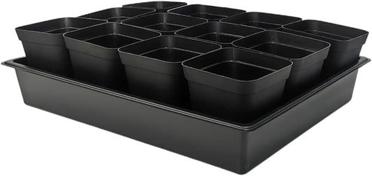 RooTrimmer 3.5 inch (9CM) Square Nursery Pots 60pcs, Sturdy Seedlings Trays 5 Pcs, Seeds Starter Germination Tray, Microgreenings Planter Nursery Propagation 5 Sets