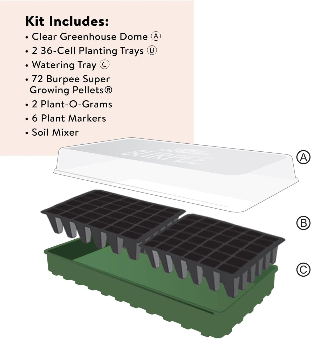 Burpee 72 Cell Seed Starting Kit with Greenhouse Dome and Coir Pellets