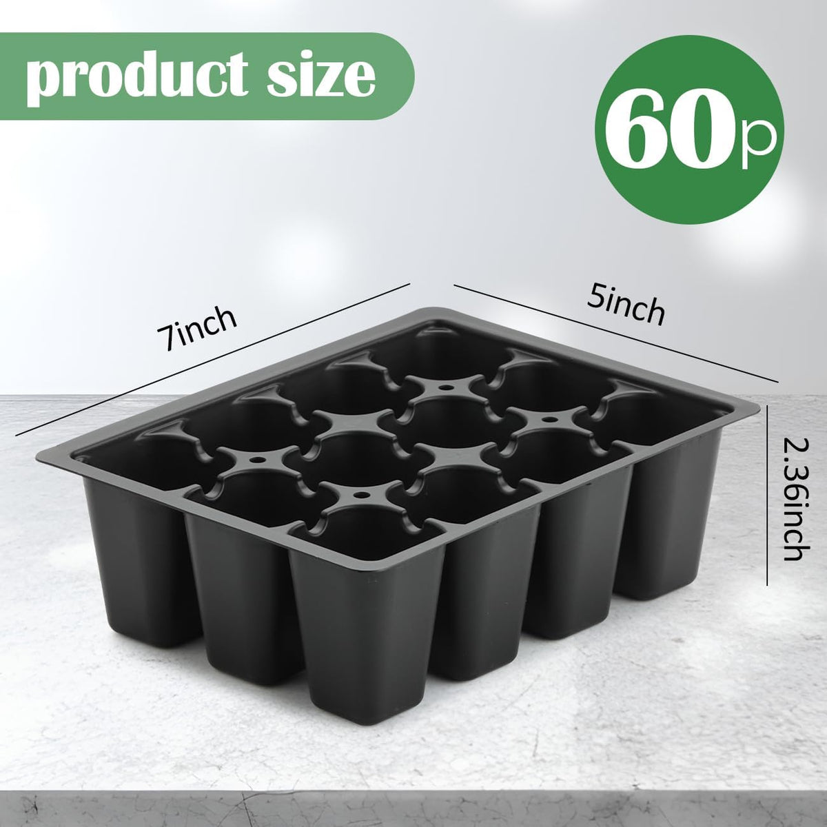 RooTrimmer 60 Pack Reusable 12-Cell Seed Starter Tray with Large Drain Hole