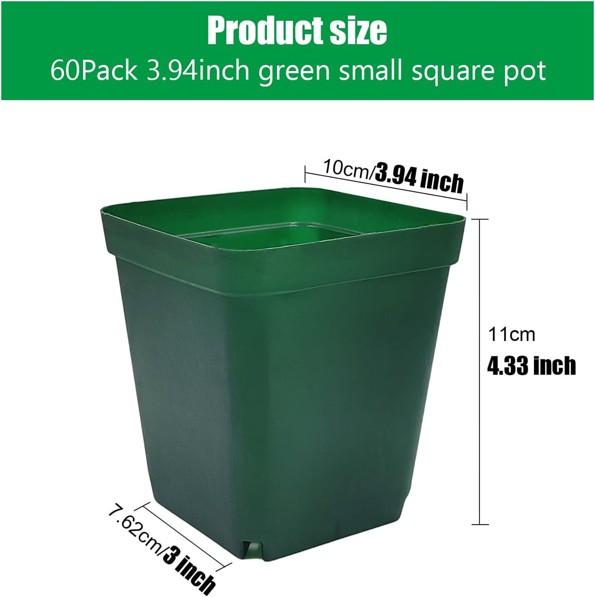 RooTrimmer Square Nursery Succulent Pots 4 Inches 60 Pcs Deep Flower Plant Nursery Seedling Grow Pots Plastic with Drainage (Green, 4Inches, 60Pcs)