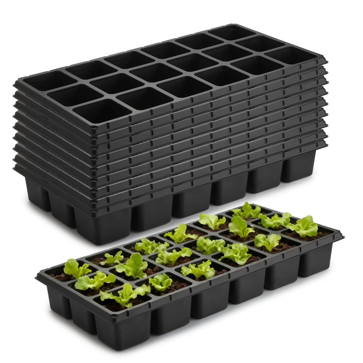 RooTrimmer 10 Pack 32 Cell Seed Starter Trays - Extra Deep 4.33" Plastic Nursery Trays, 20" x 10"，Fits Standard 1020 Flats