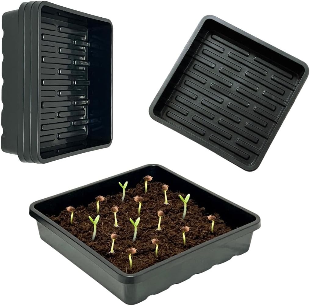 BeGrit 1010 Growing Trays Extra Strength Seed Tray 10" x 10" Without Drain Holes for Seedling Starter Microgreens Wheatgrass Fodder Hydroponic 10-Pack Black