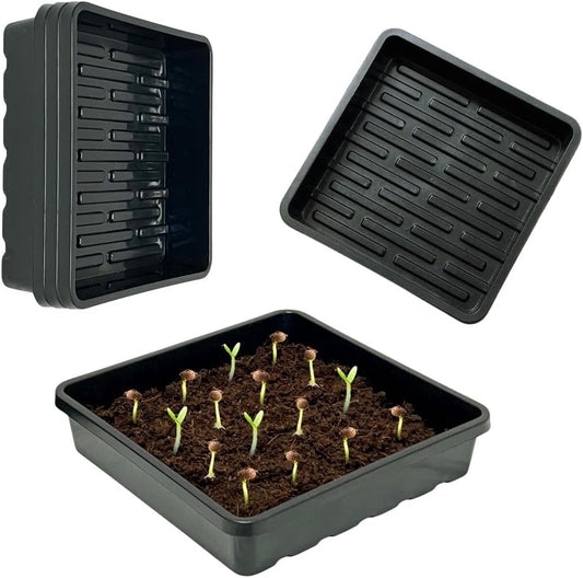 BeGrit 1010 Growing Trays Extra Strength Seed Tray 10" x 10" Without Drain Holes for Seedling Starter Microgreens Wheatgrass Fodder Hydroponic 10-Pack Black