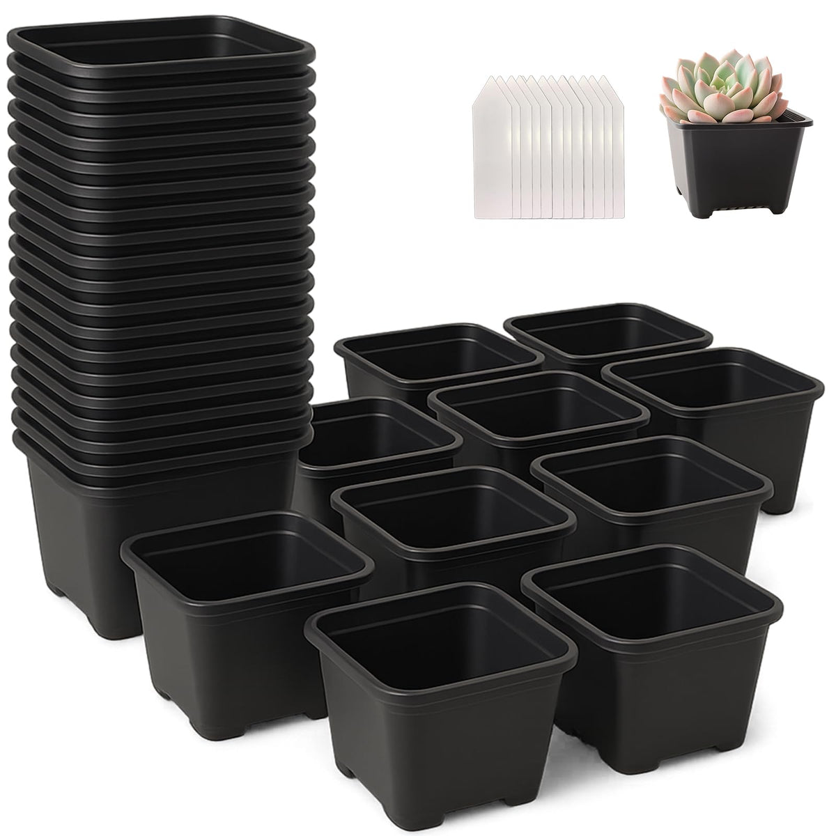 25 Packs Square Nursery Pots for Plants 4 Inch Seedling Pots with Holes