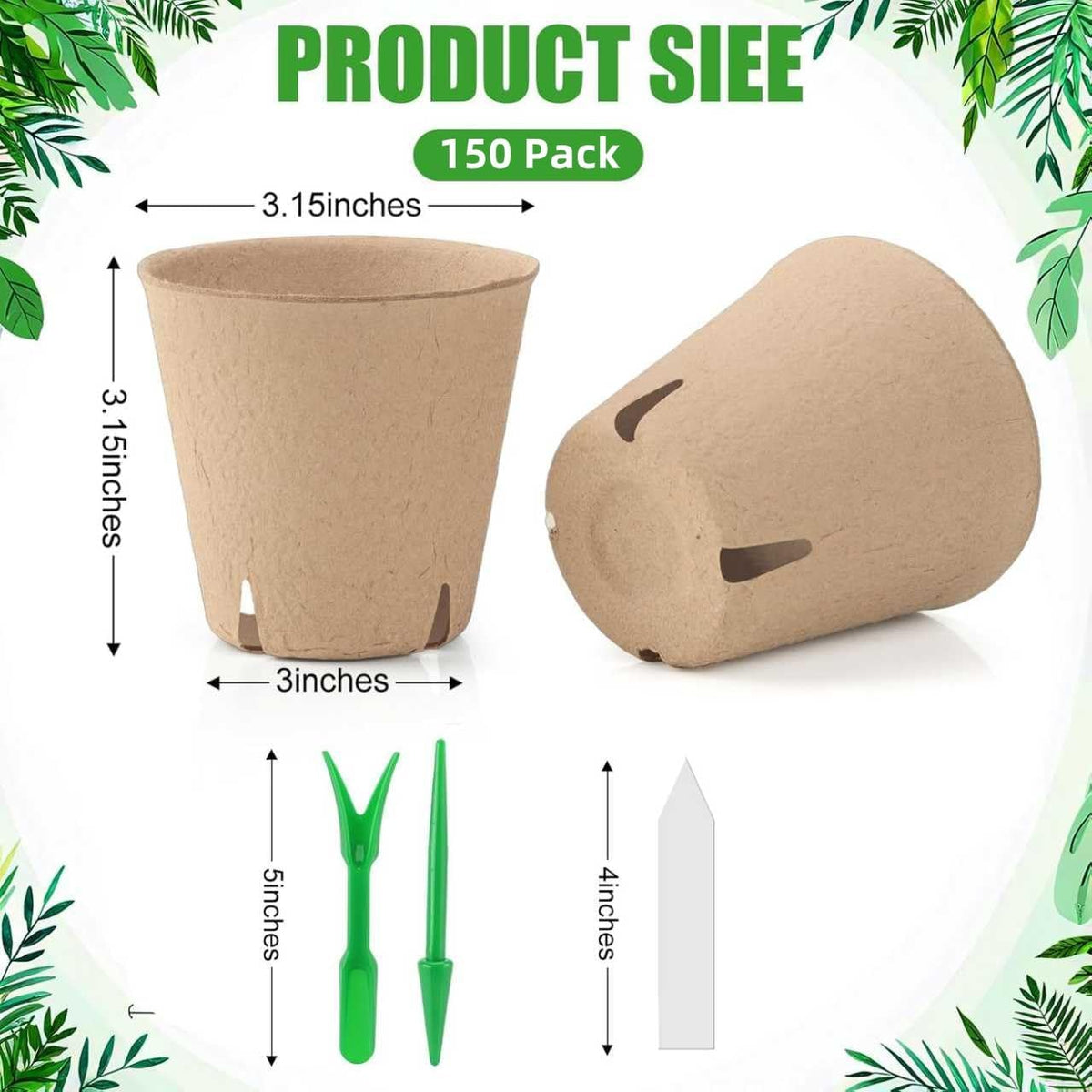 150 Pcs Peat Pots 3.15 Inch Seed Starting Pots with Drainage Holes