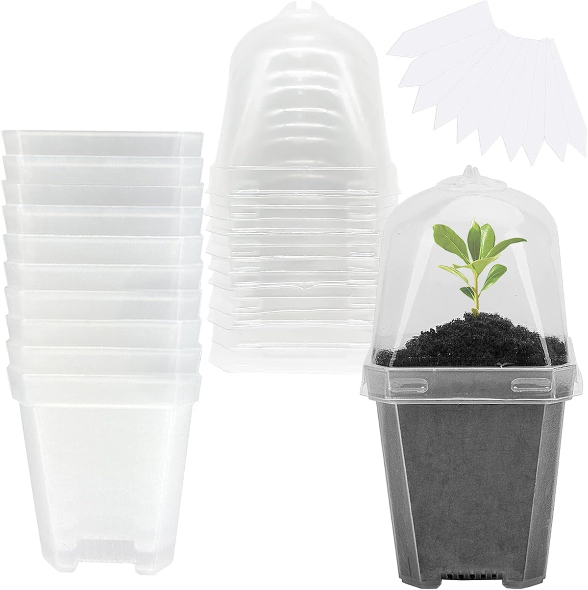 10 Pcs 3" Clear Plant Nursery Pot with Humidity Dome, Plastic Gardening Pot