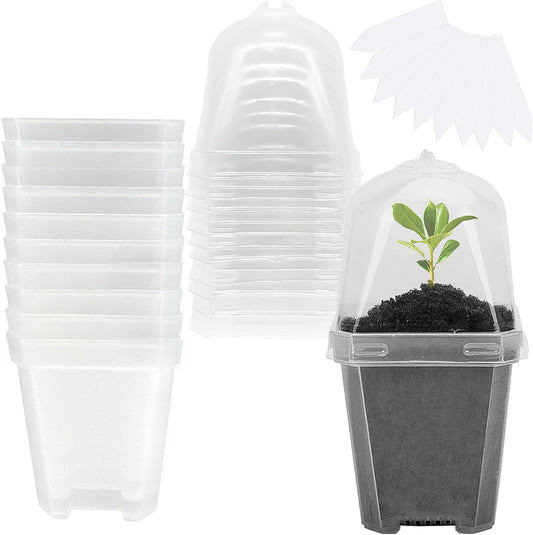 10 Pcs 3" Clear Plant Nursery Pot with Humidity Dome, Plastic Gardening Pot
