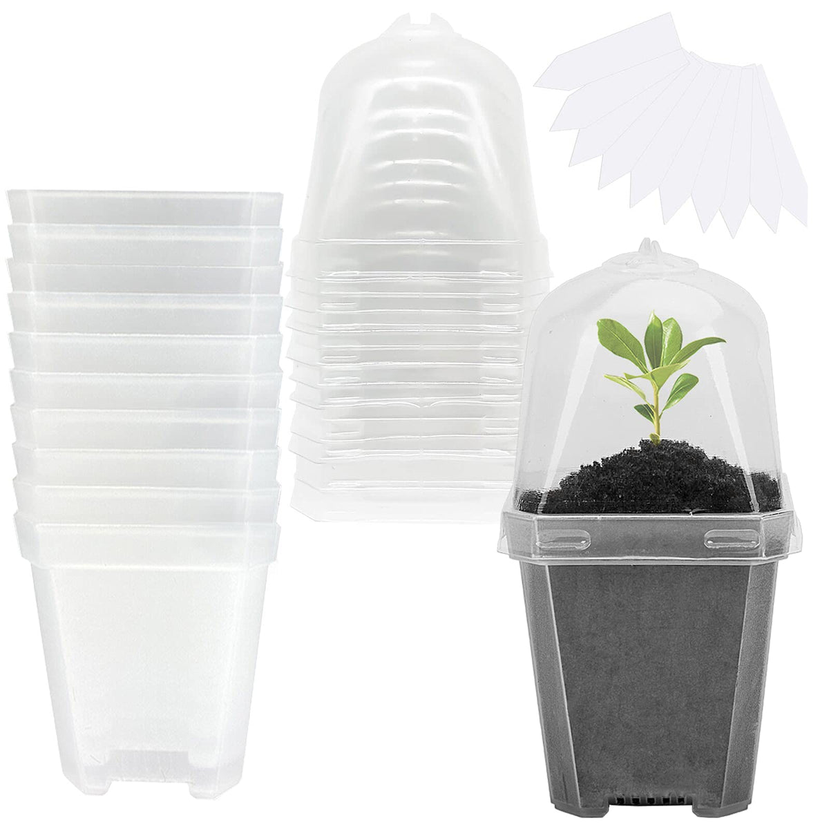 10 Pcs 3" Clear Plant Nursery Pot with Humidity Dome, Plastic Gardening Pot