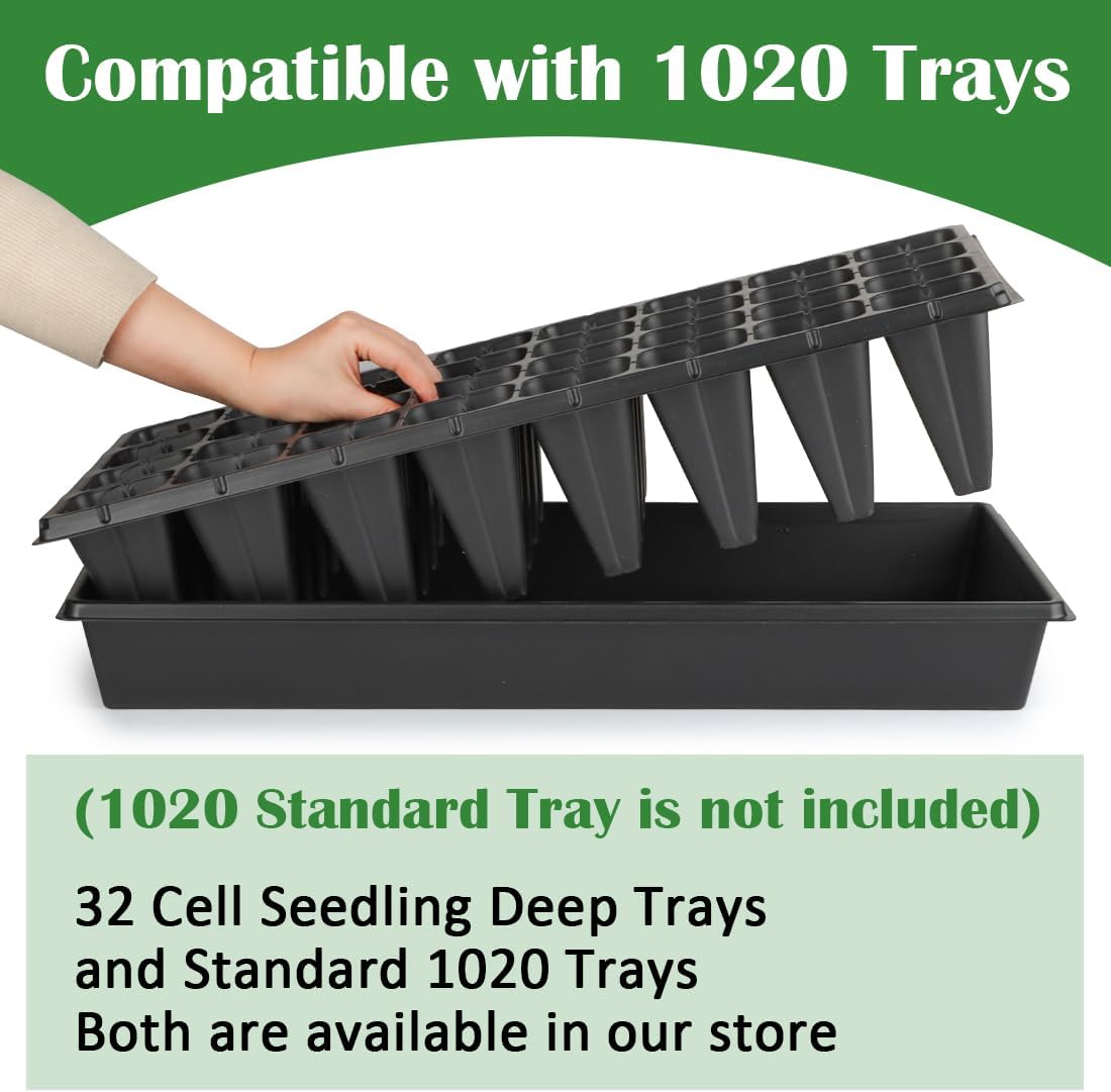 RooTrimmer 10 Pack 32 Cell Seed Starter Trays - Extra Deep 4.33" Plastic Nursery Trays, 20" x 10"，Fits Standard 1020 Flats