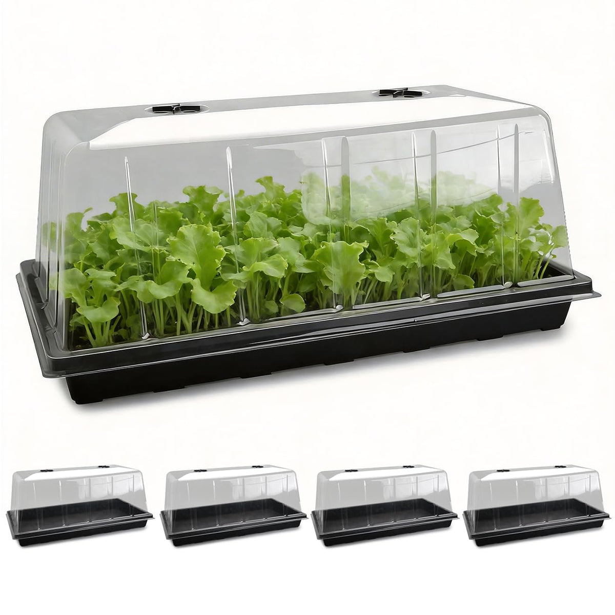RooTrimmer 1020 Flat Seed Starter Trays 10 Pack, Plastic Nursery Pots Trays & Seeds Potting Plants Tray, Durable Carrying Seedling Starting Tray for Planting (Black)