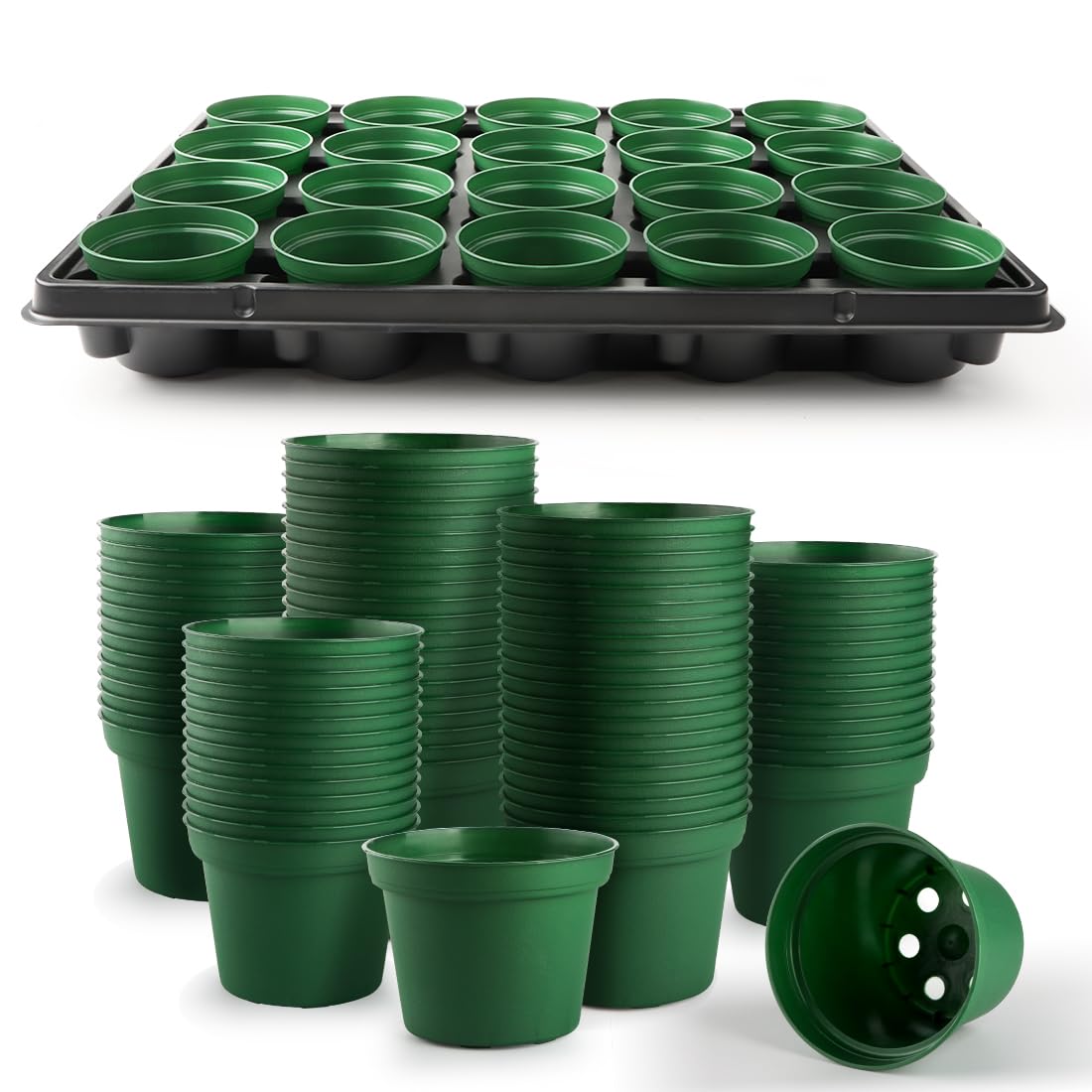 RooTrimmer 12 Cell Round Nursery Pots Trays Thickened Durable Seedling Pots Shuttle Carrying Trays for Holding 4 inch Nursery Pots (16.85" × 12.6", 10-Pack)