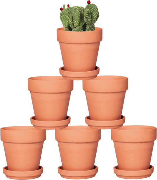 Orceler 4 Inch Terracotta Pots with Saucer - 6 Pack Small Clay Plant Pots with Drainage Holes, Flower Pots with Tray, Terra Cotta Pots for Indoor Outdoor Plants, Crafts, Wedding Favor