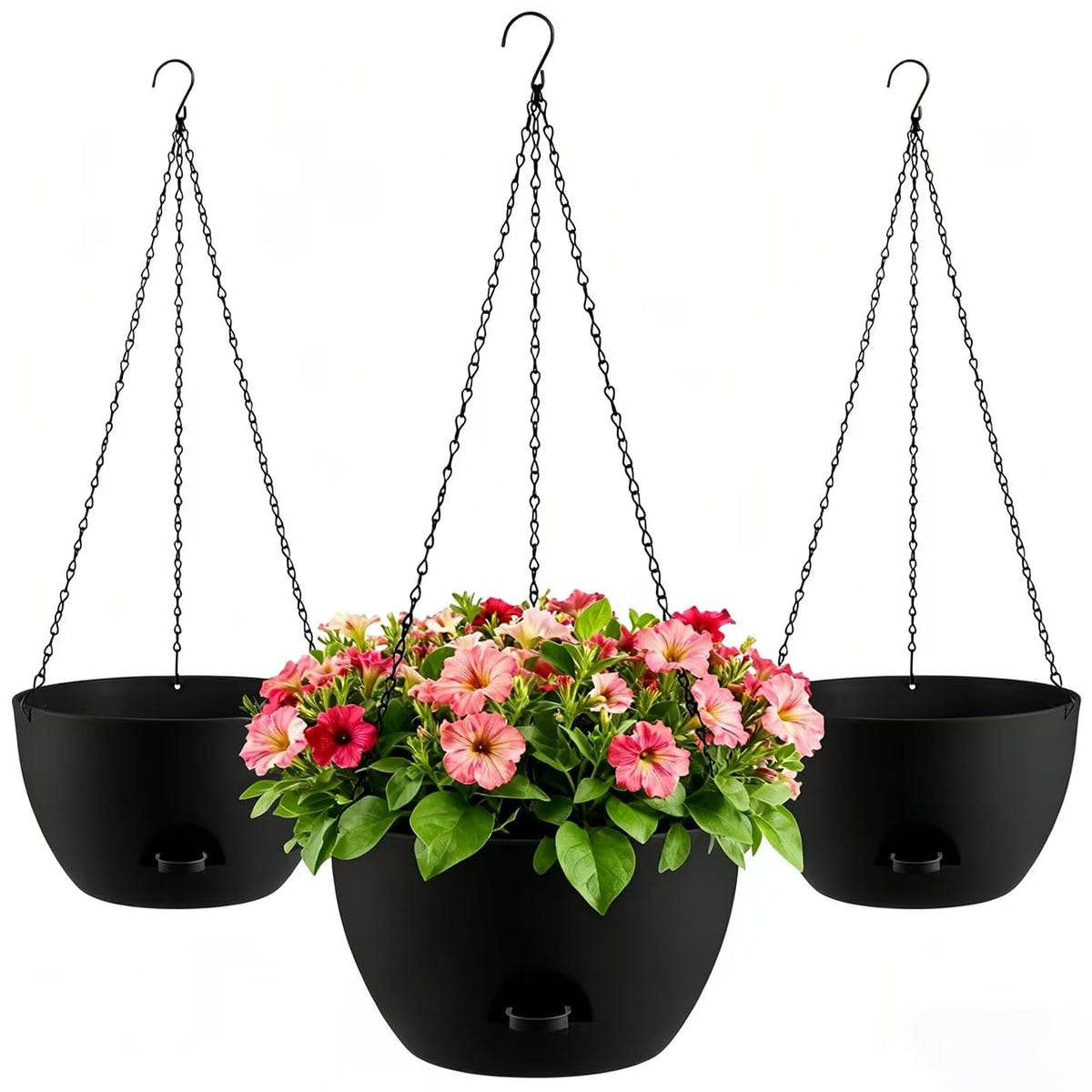 4-Piece Set of 8-Inch Hanging Planters with Automatic Watering System and Drip Tray, Includes Metal Chain, Suitable for Various Indoor and Outdoor Plants and Flowers, Black-Brown