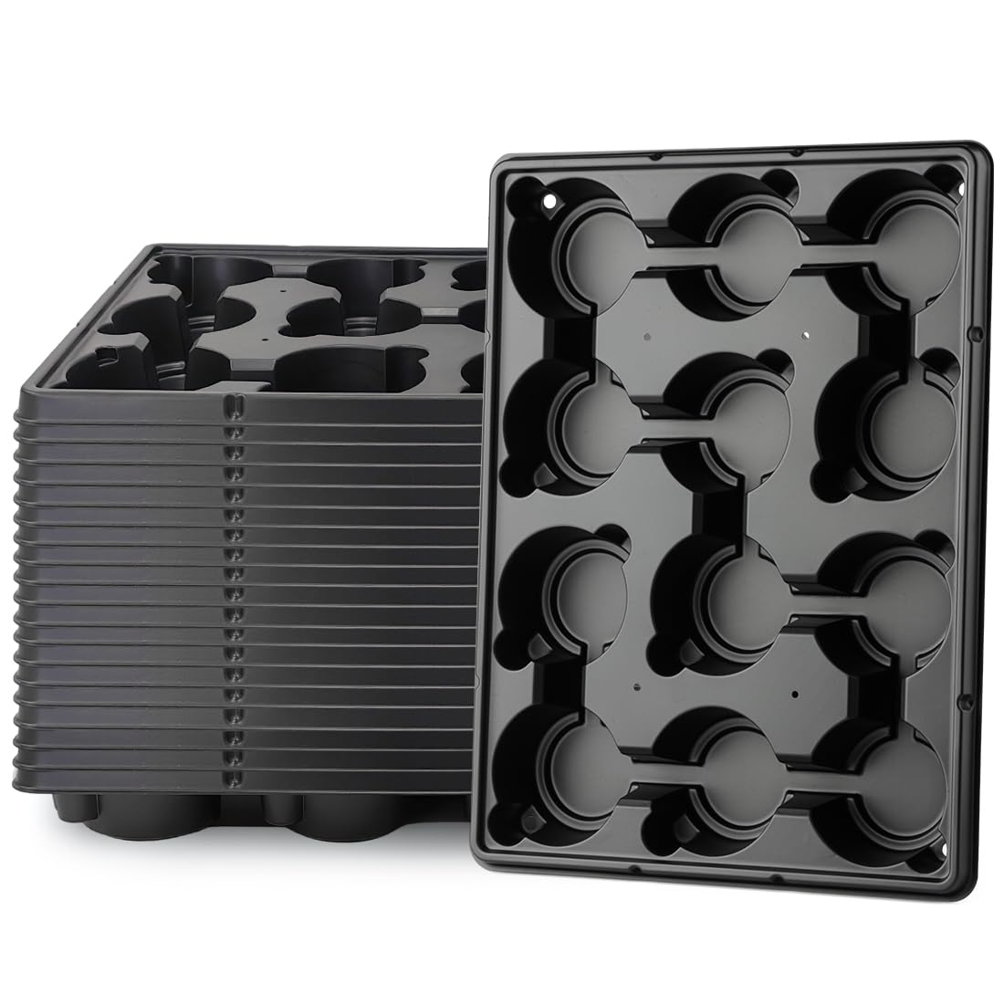 RooTrimmer 12 Cell Round Nursery Pots Trays Thickened Durable Seedling Pots Shuttle Carrying Trays for Holding 4 inch Nursery Pots (16.85" × 12.6", 10-Pack)