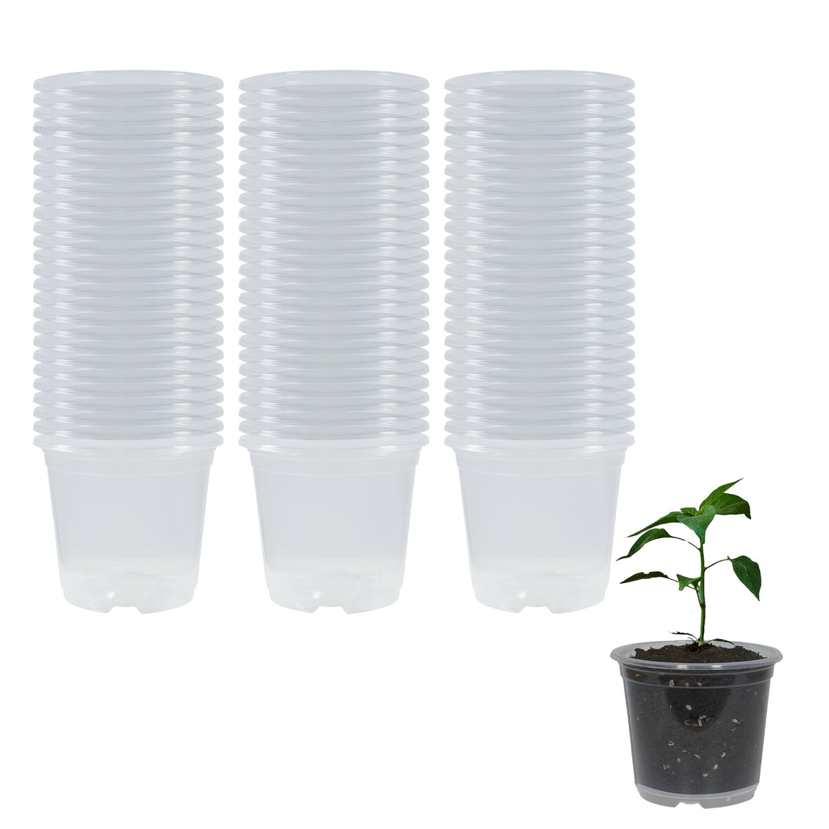 20 Pack 4 Inch Clear Nursery Pots with Drainage and 20 Pack Plant Saucers, Plant Pots for Plants Transparent Potting Containers for Plants Seeding Starter Pot (Clear, 4 Inch)
