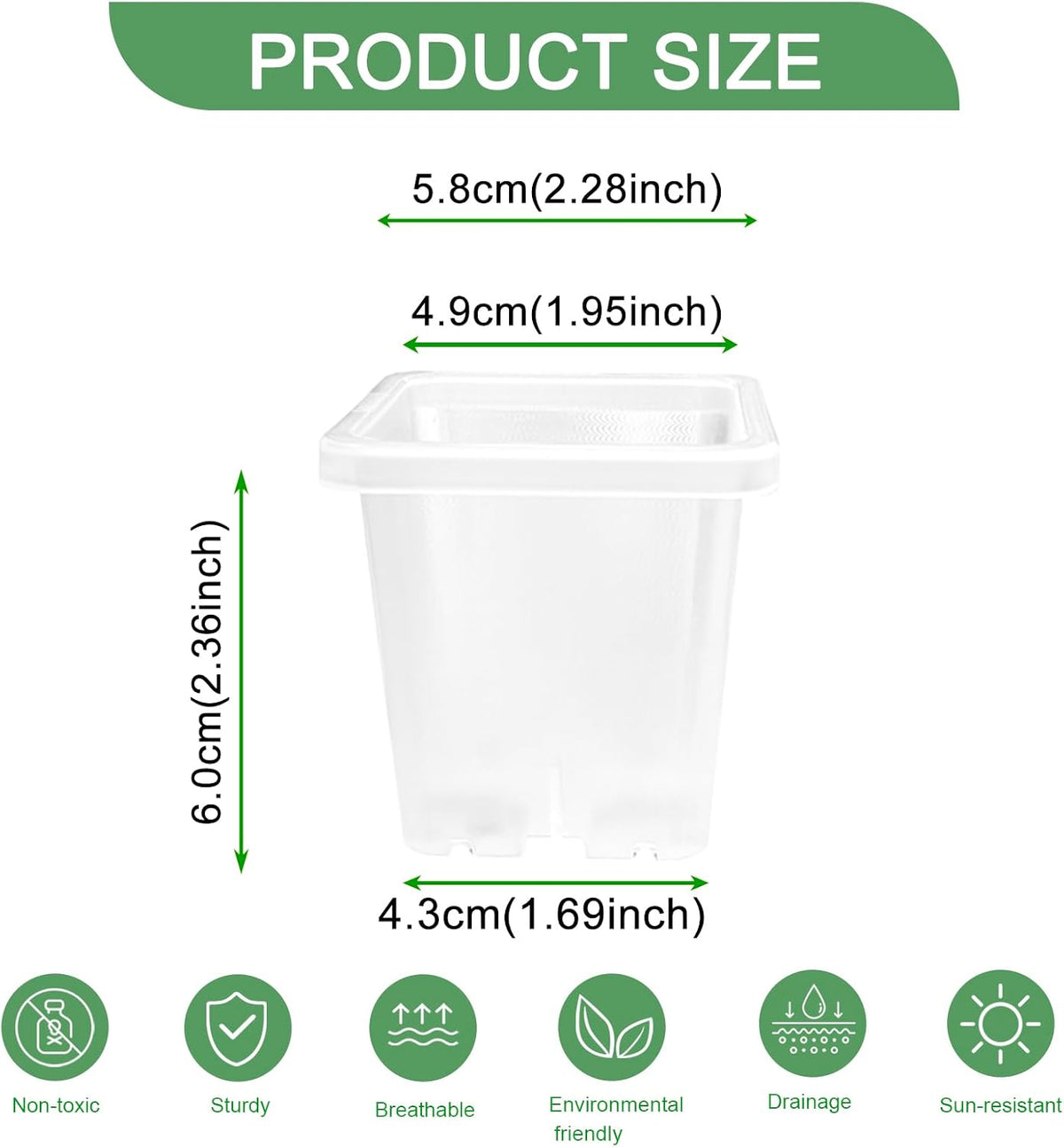 2 Inch Square Nursery Pots, 50 Pack (25 Clear + 25 Black) Seedling Starter Pots, Plastic Plant Pots with Drainage Holes, for Seed Germination, Root View, and Light Blocking